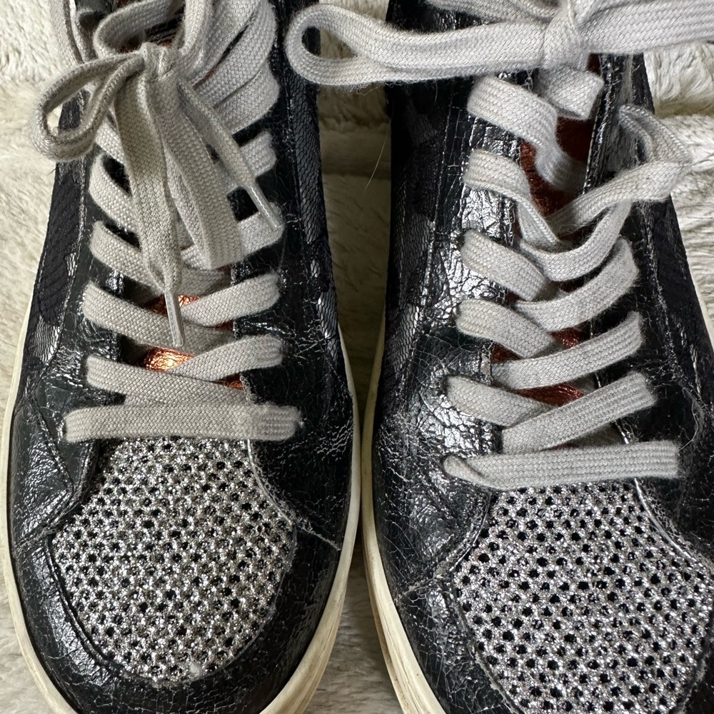 P448 Women’s Black, Metallic and Lace High Tops, Size 9-9.5 - Picture 3 of 10
